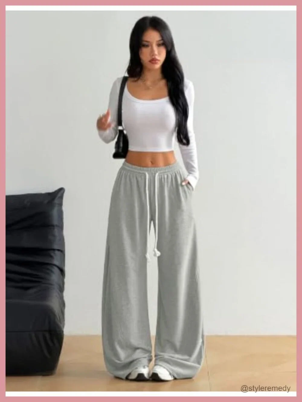 ZAFUL Womens Wide Leg Sweatpants Drawstring Elastic Waist Baggy Lounge Pants